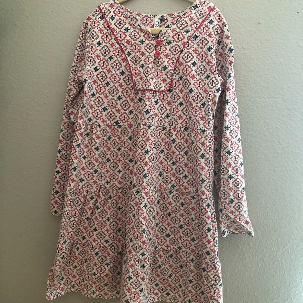 CR Kids Pink White Moroccan Flar Long Sleeve Tiered Dress Girls size 10 / 12